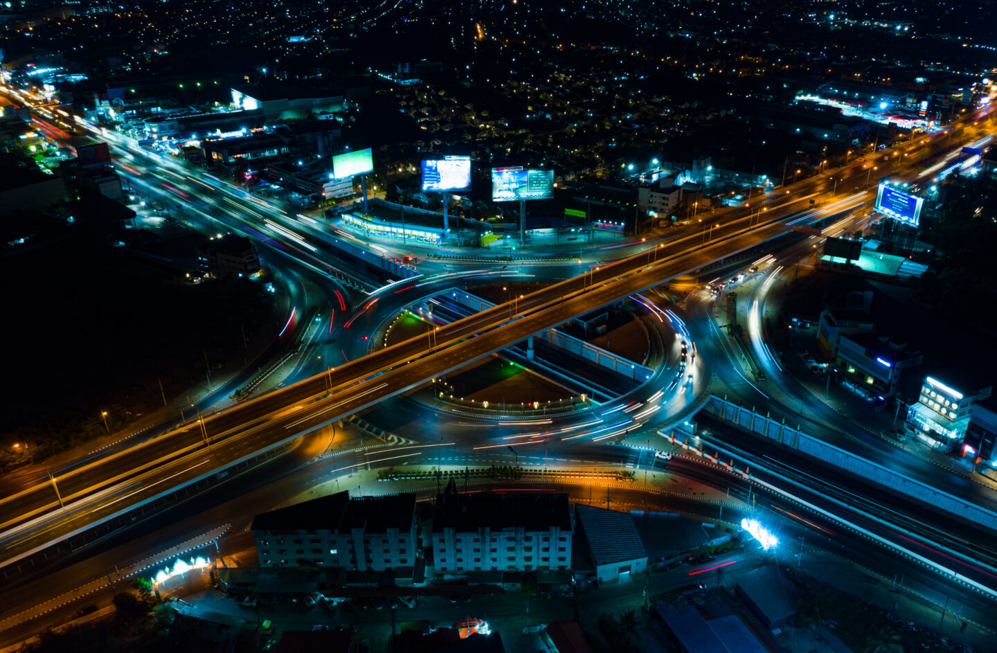 traffic light trails on road